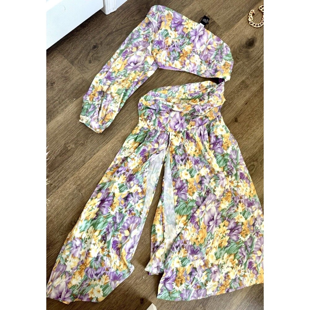 NET Fashion Nova Dress Maxi One Sleeve Cuts Floral Medium - Picture 1 of 6